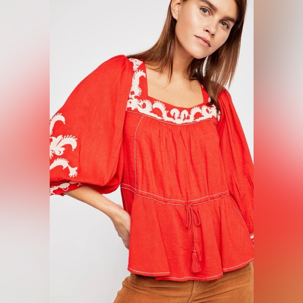 Free People Serenade Embroidered Blouse – Size Small